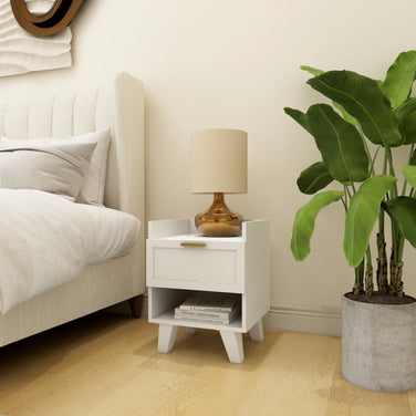 Eden White Nightstand - Minimalist Bedside Table with Drawer