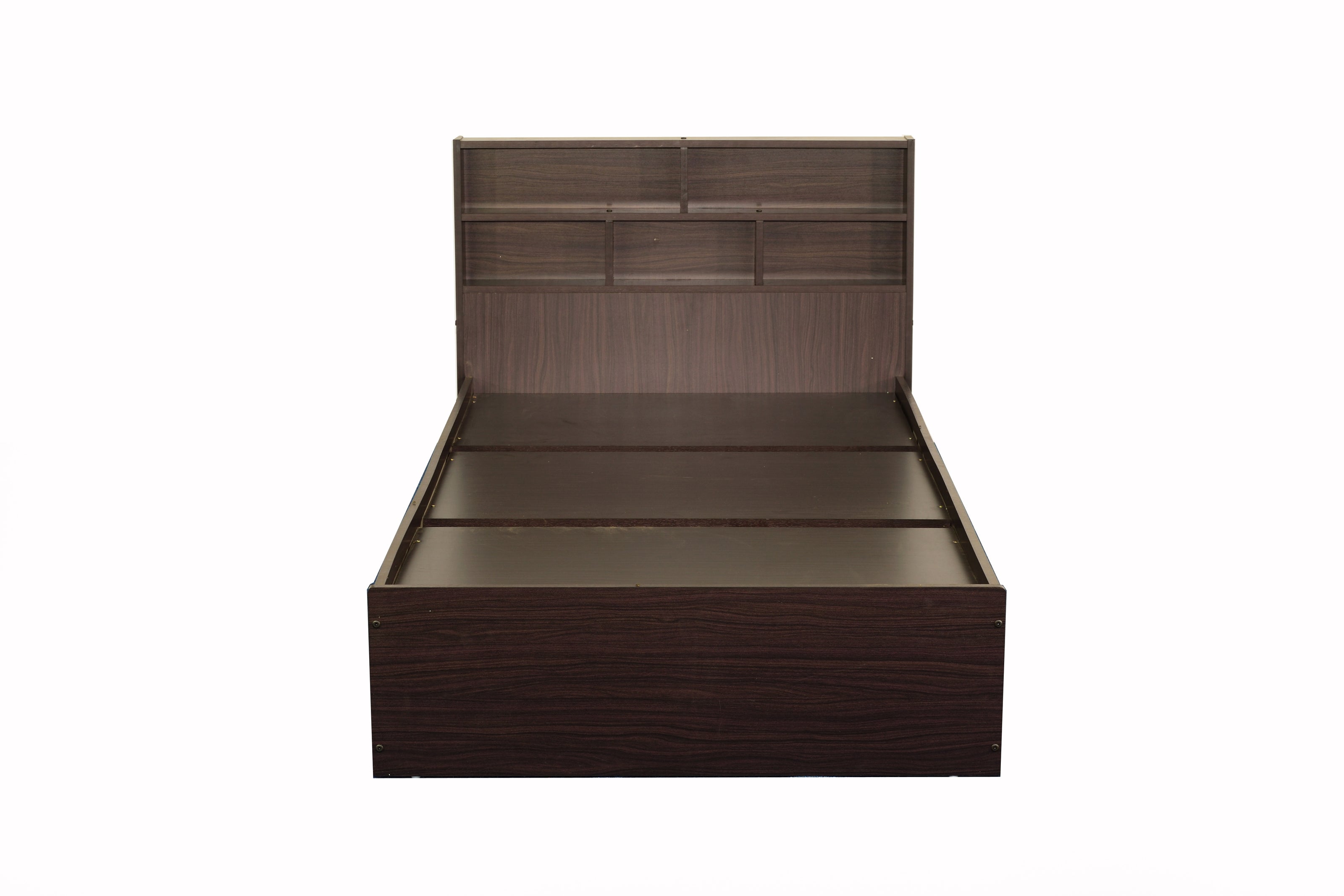 Takeo single bed in walnut finish, front angle (3x6 ft)