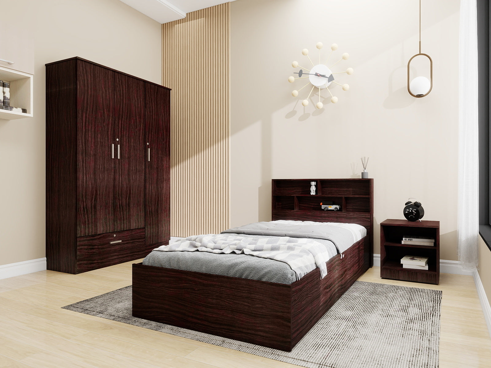 Takeo single bed with wardrobe and bedside table bedroom set