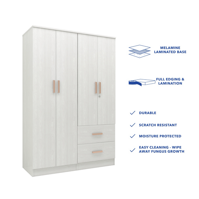 Ren 4-Door Engineered Wood Wardrobe – Spacious Bedroom Almirah with Shelves