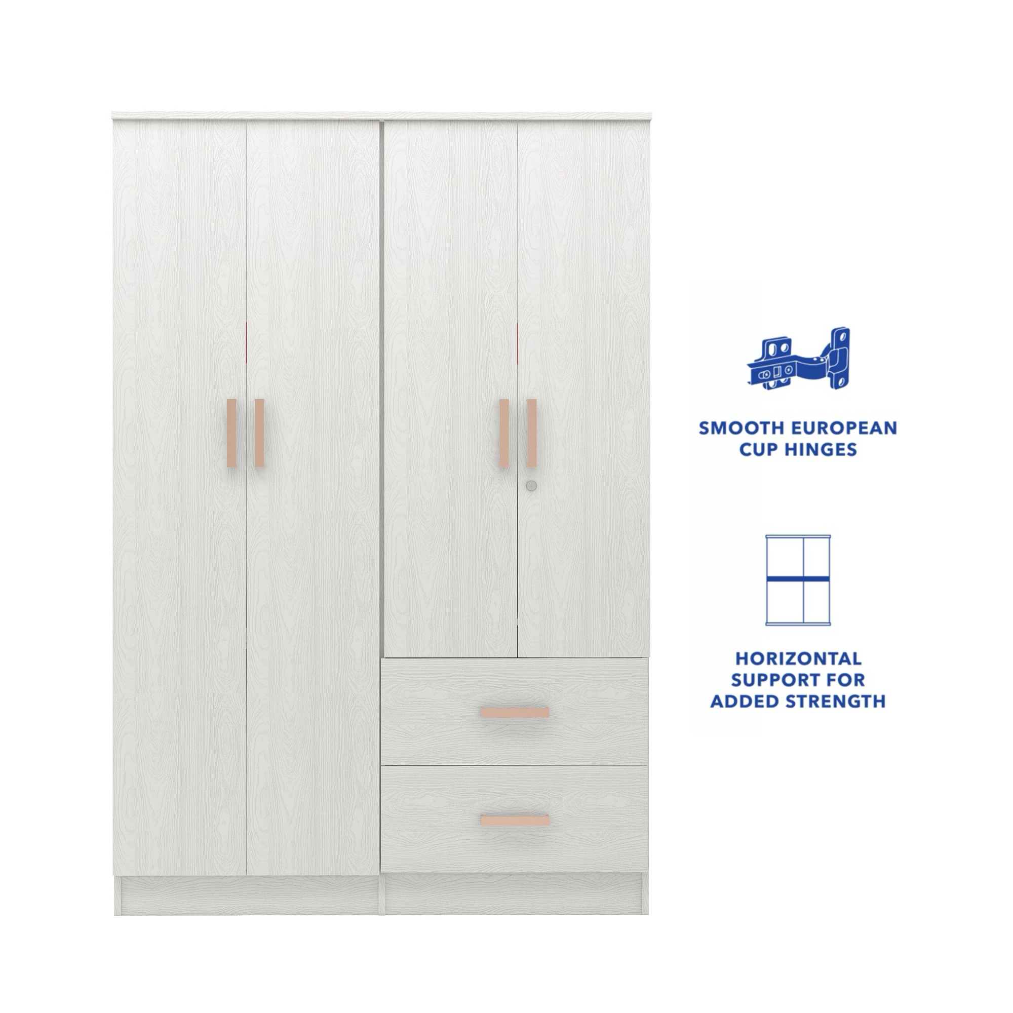 Ren 4-Door Engineered Wood Wardrobe – Spacious Bedroom Almirah with Shelves