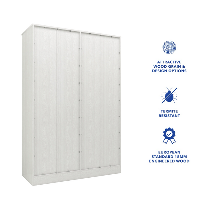 Ashtanga Queen Bedroom Set – Upholstered Bed & 4-Door Wardrobe (White & Silver Oak)