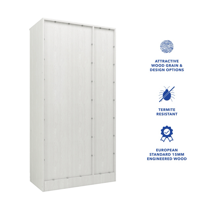 خزانة ملابس رين بثلاثة أبواب مصنوعة من الخشب الهندسي - غرفة نوم واسعة مع أرفف