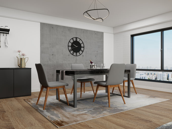 Junction dining chair in grey with sculpted wraparound back and solid-wood frame