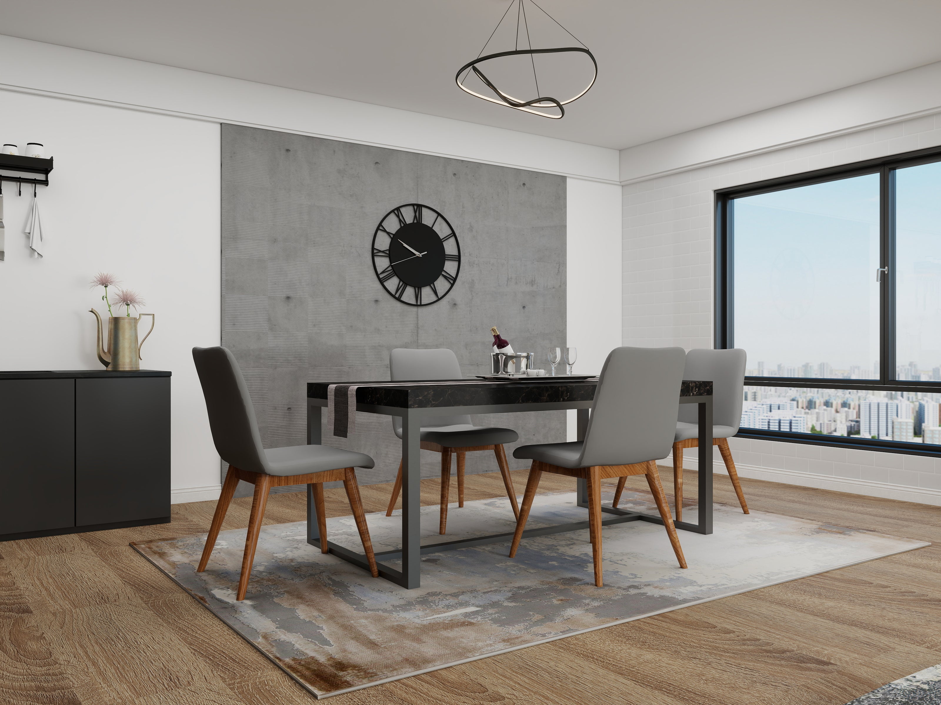 Junction dining chair in grey with sculpted wraparound back and solid-wood frame