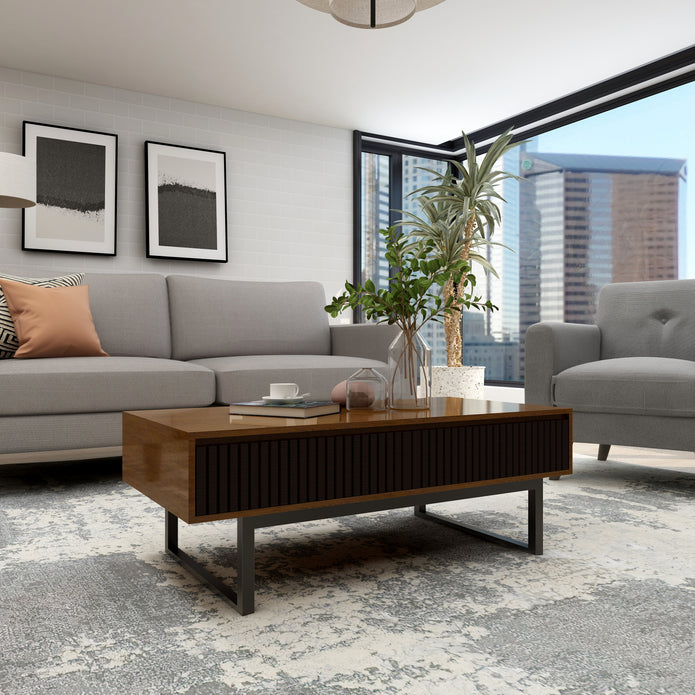 طاولة قهوة ستراتا (جوز وأسود) - طاولة مركزية من الخشب الصلب