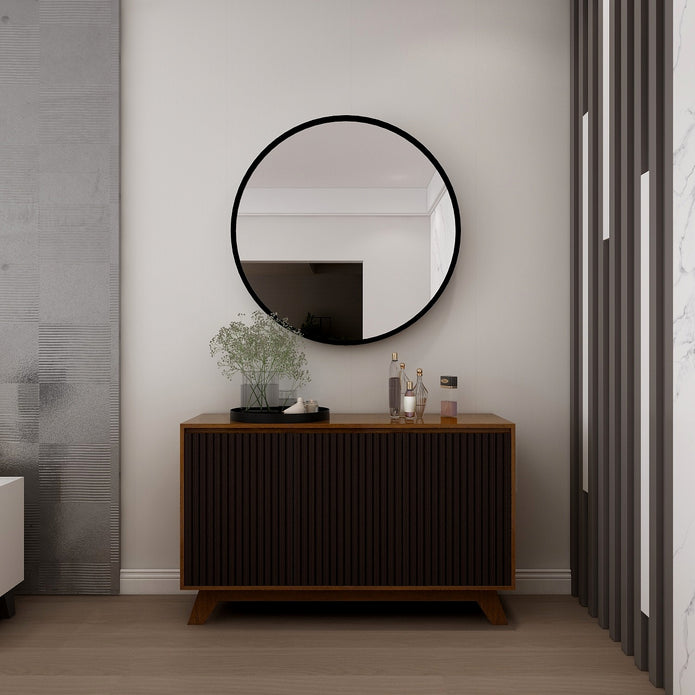 خزانة جانبية ستراتا بلون الجوز والأسود - خزانة تخزين عصرية من الخشب الصلب