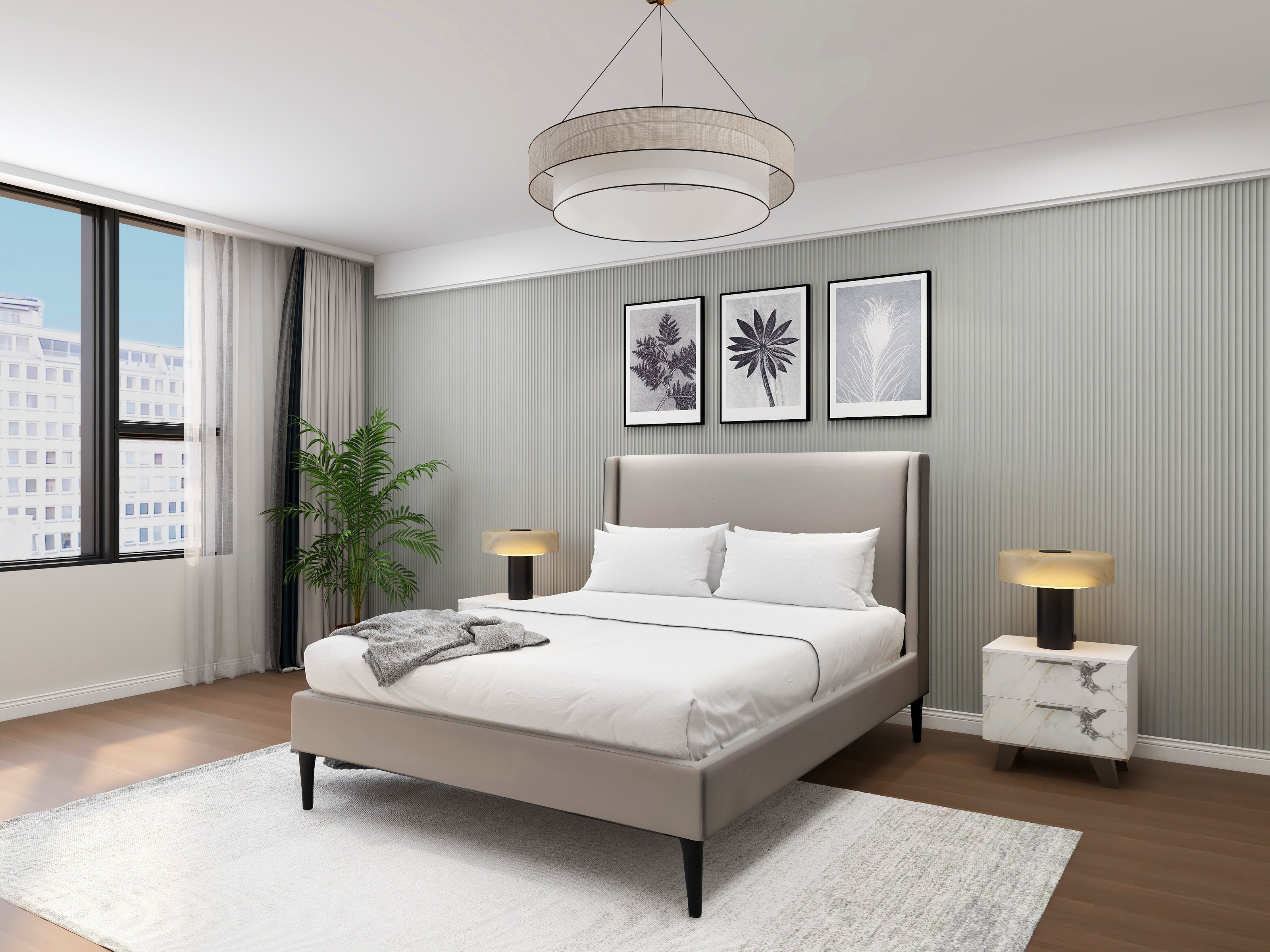 Cityscape Upholstered Bed (Grey) - King & Queen