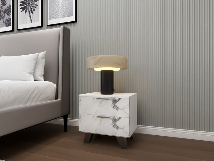 طاولة جانبية من الأردواز (أبيض) - طاولة جانبية ذات درجين