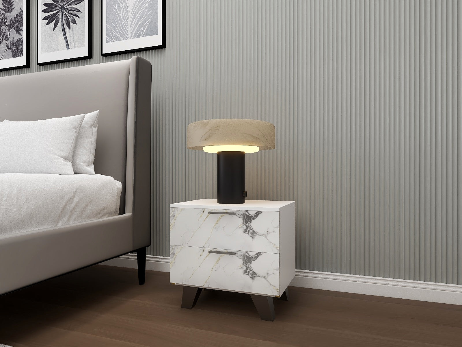 طاولة جانبية من الأردواز (أبيض) - طاولة جانبية ذات درجين