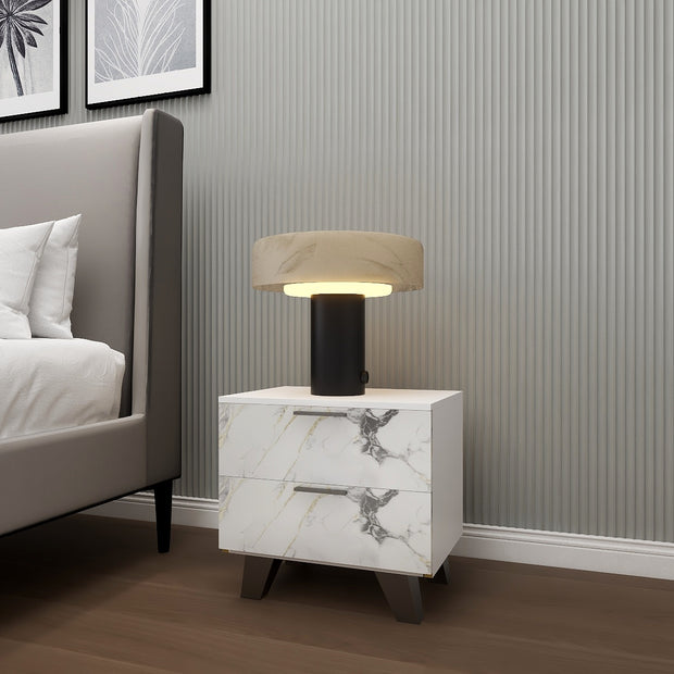 Slate Nightstand (White) - 2-Drawer Bedside Table
