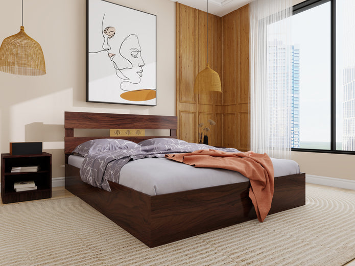 طقم غرفة نوم جوليان إليجانس - سرير كوين، مرآة بأربعة أبواب، خزانة ملابس، وطاولة بجانب السرير 