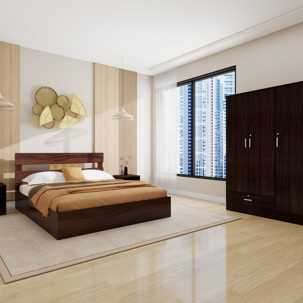 Yumako queen bed with wardrobe and bedside table set