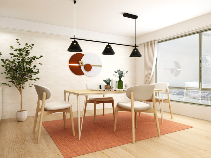 Aureate dining table (Light Oak) styled in modern dining room