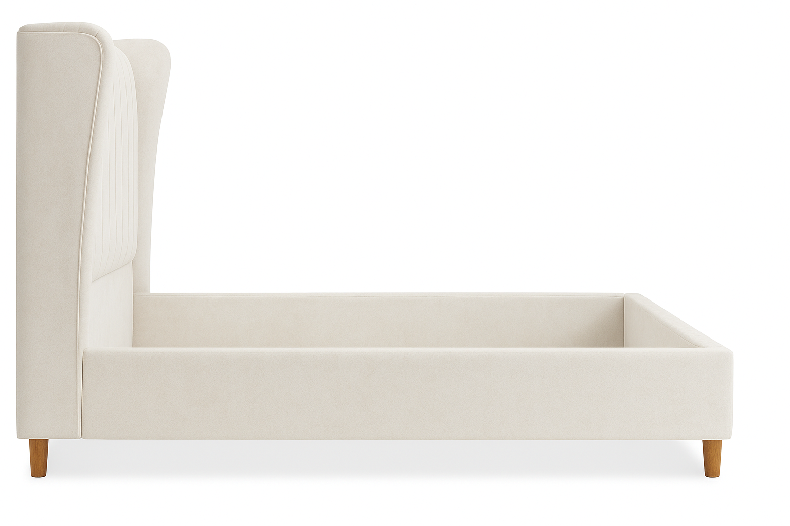 Serra Bed in Off White - Upholstered Wingback Headboard with Wooden Legs