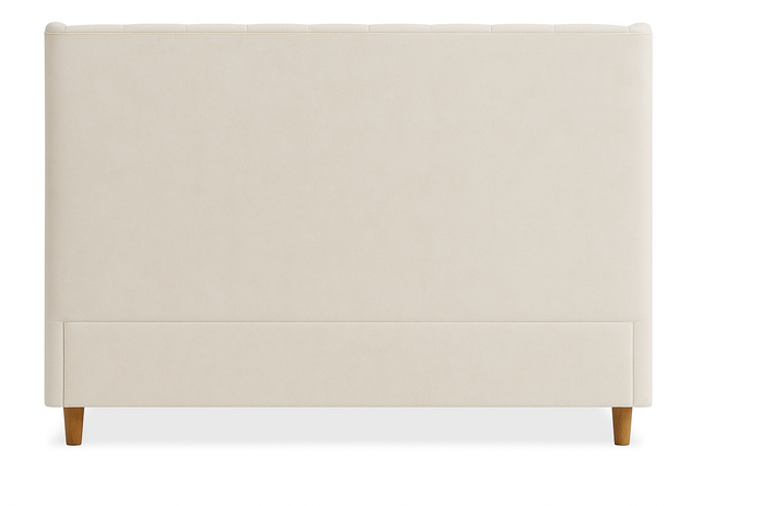Serra Bed in Off White - Upholstered Wingback Headboard with Wooden Legs