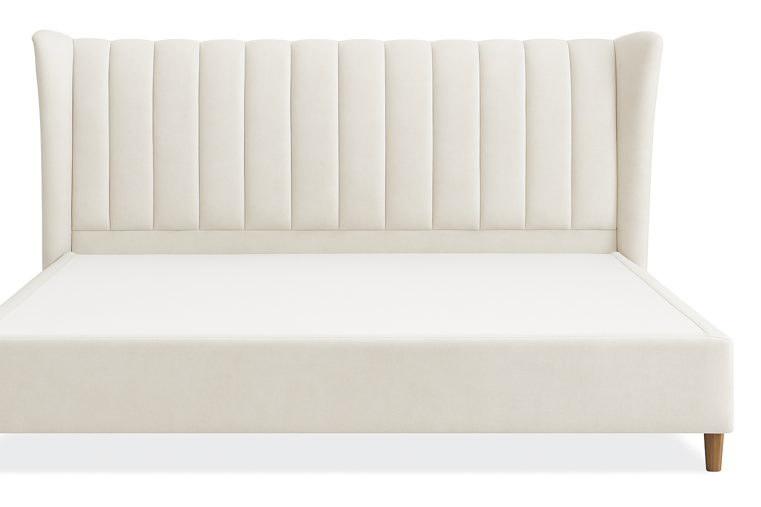 Serra Bed in Off White - Upholstered Wingback Headboard with Wooden Legs