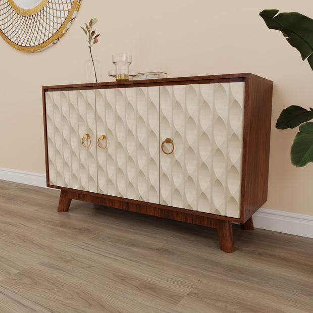 Echo cream solid wood sideboard with textured doors and brass ring pulls