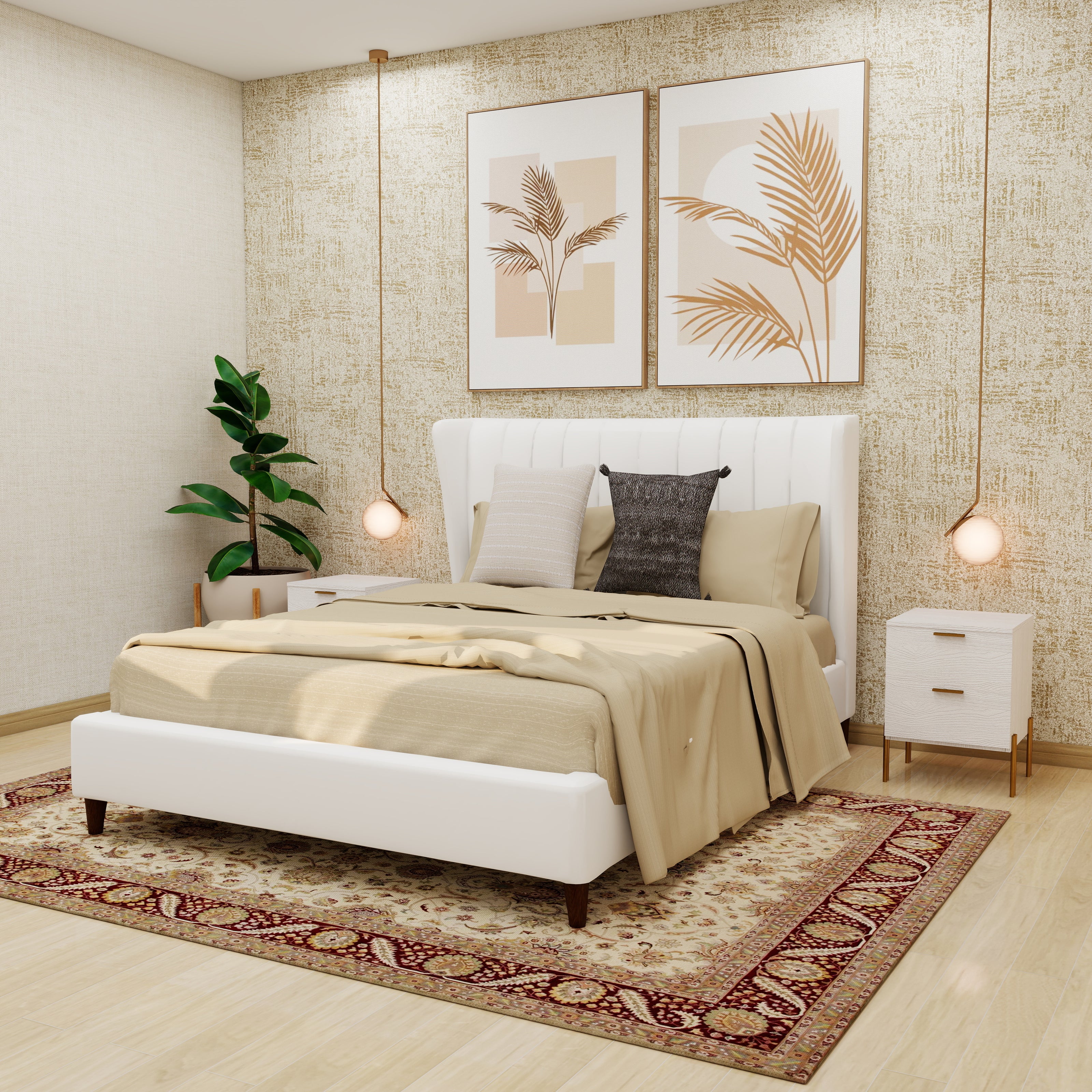 Golden Nest 9-piece home furniture combo, cream & walnut, hero shot