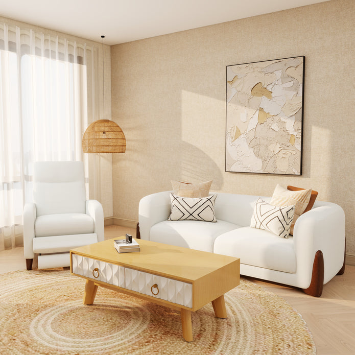 King bed and bedside table from Golden Nest combo (cream & walnut)