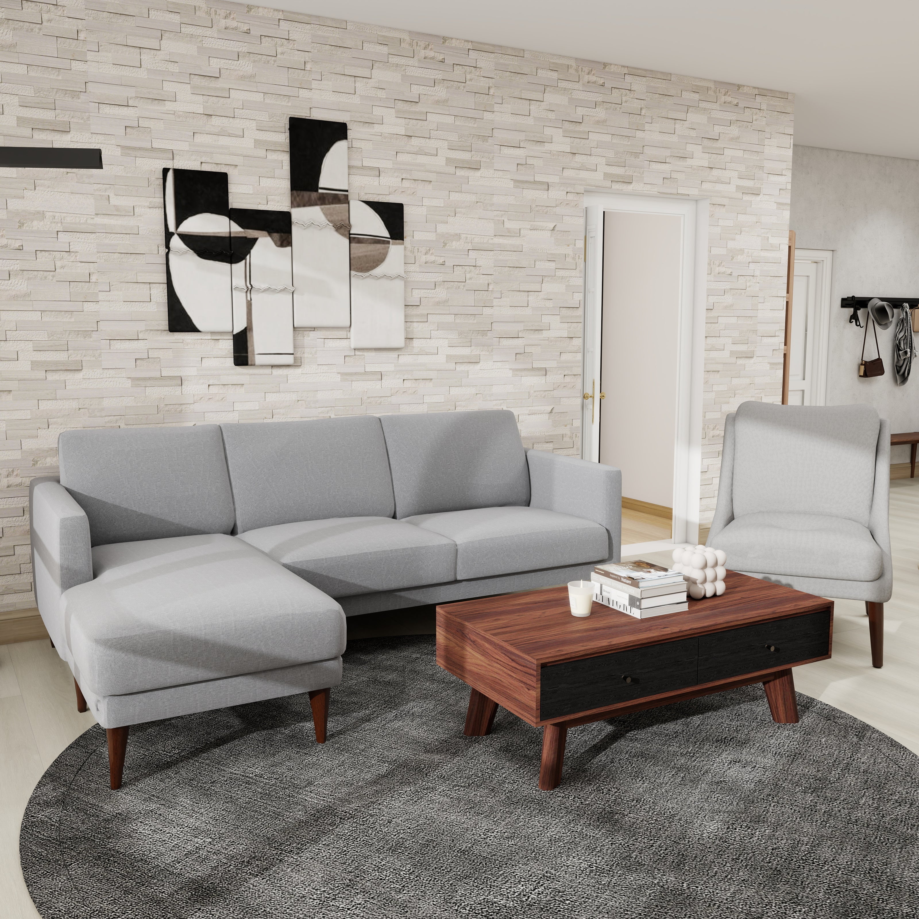 Three-seater sofa and coffee table — Mellow Edges living set