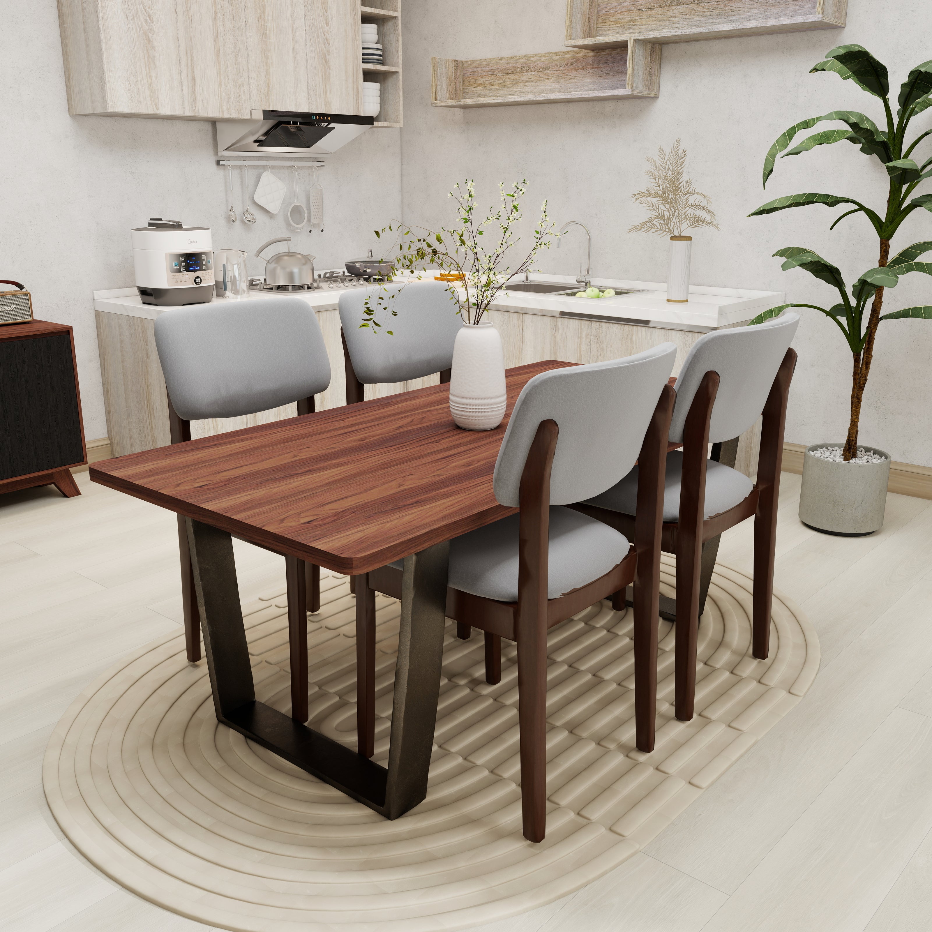Dining table with four dining chairs — Mellow Edges dining set