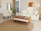 Muse Form living package — cream sofa, lounge chair, walnut coffee table and sideboard