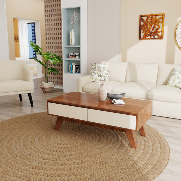 Muse Form living package — cream sofa, lounge chair, walnut coffee table and sideboard