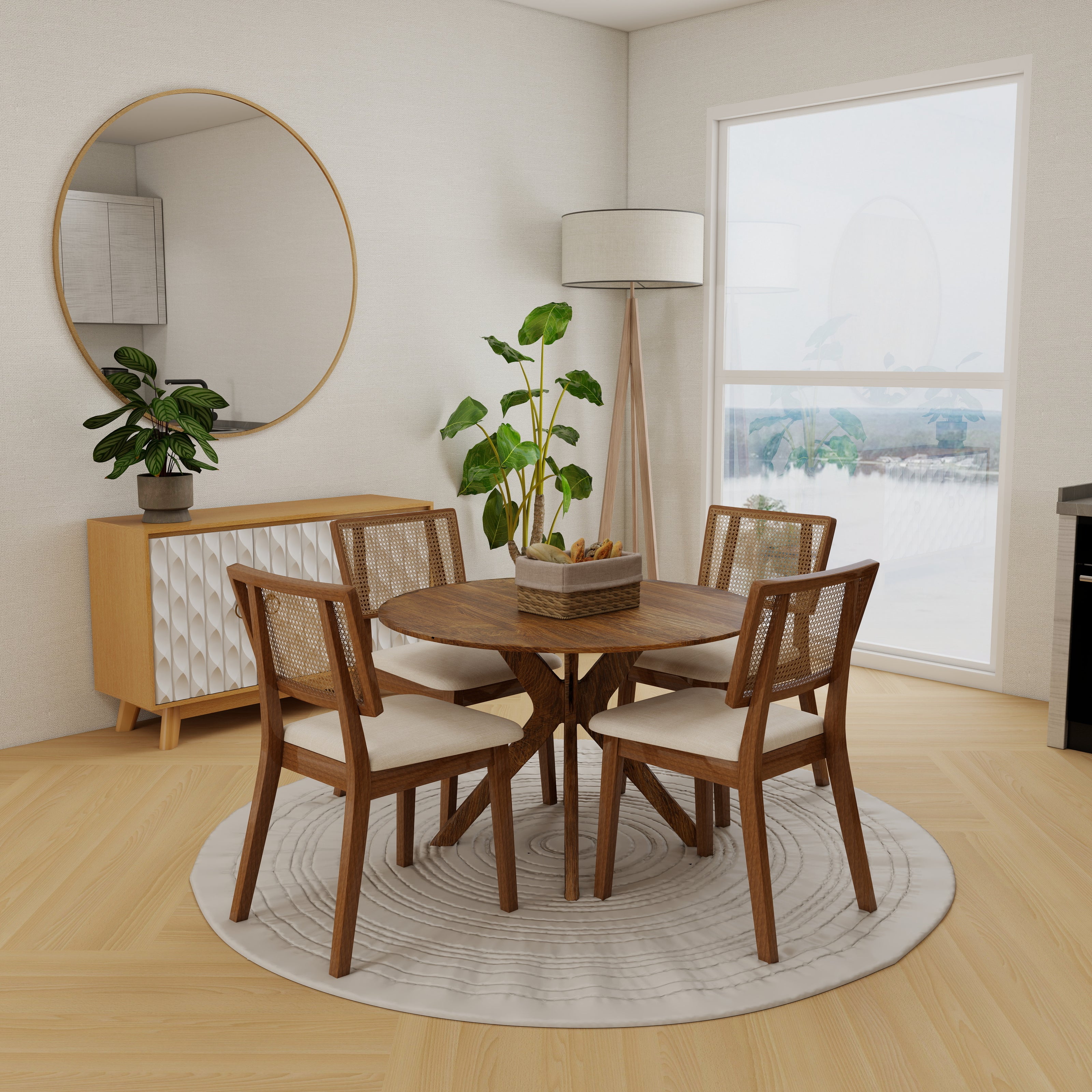 Dining table with four upholstered chairs — Sculpted Allure dining set
