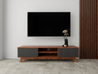 Strata walnut & black media console styled in modern living room